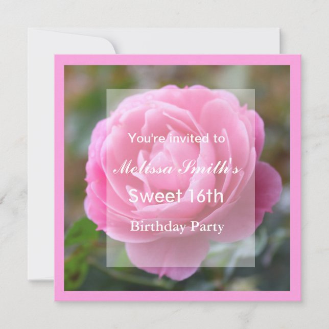 Invitación Agradable y bonito rosa flor dulce dieciséis (Anverso)