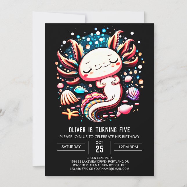 Invitación Agradada celebración de cumpleaños elegante de Axo (Anverso)