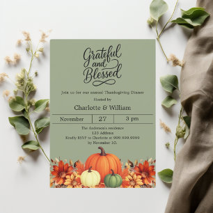 Invitación Agradecido calabaza verde musgo mudo Acción de Gra