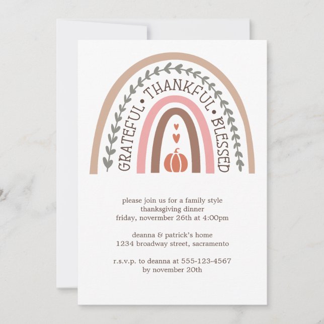 Invitación Agradecido Día de Acción de Gracias por la Calabaz (Anverso)