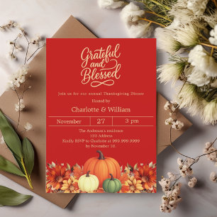 Invitación Agradecido naranja de calabaza beisca rojo Acción