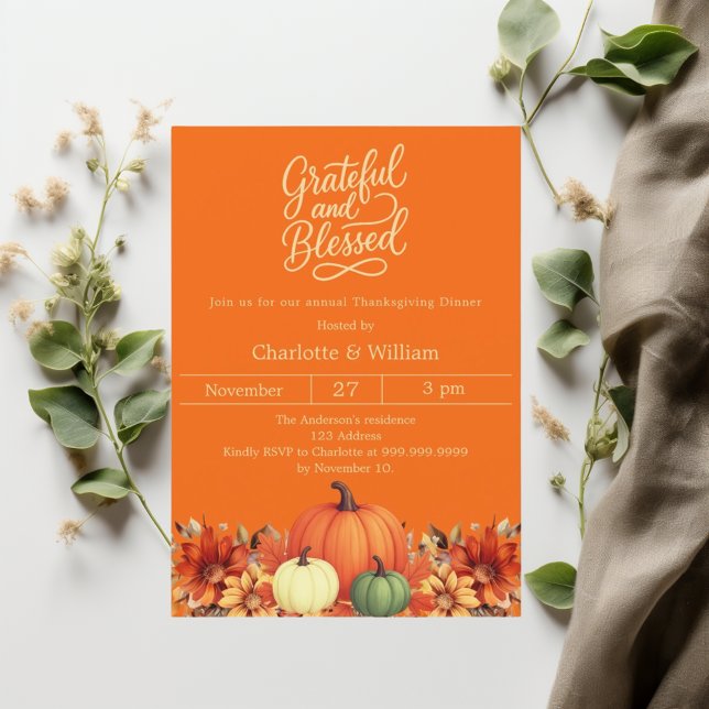 Invitación Agradecido naranja de calabaza bendecido Acción de (Subido por el creador)