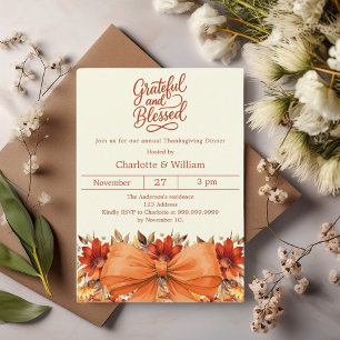 Invitación Agradecido naranja floral de arco bendecido Acción