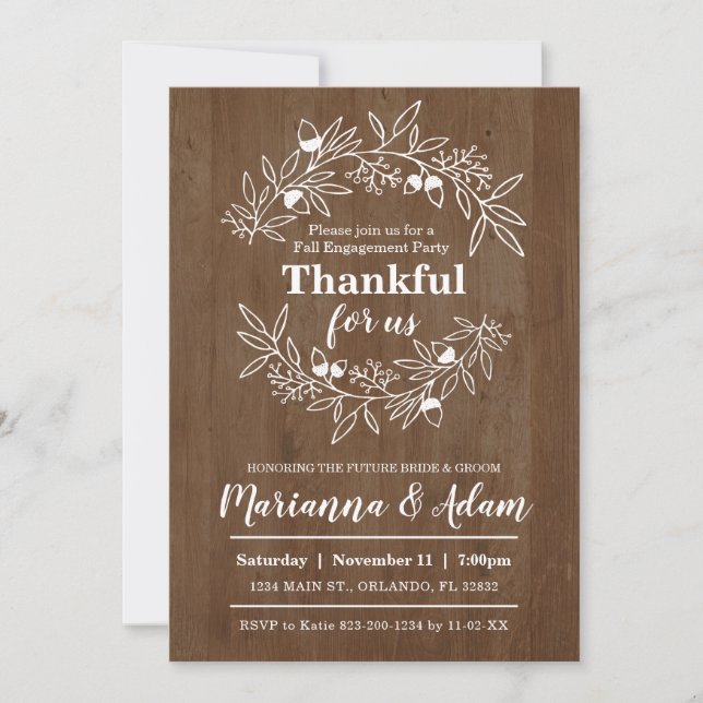 Invitación Agradecidos Por La Madera De La Boda De Otoño (Anverso)