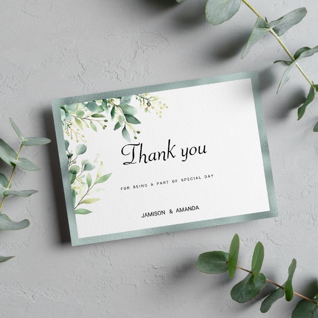 Invitación Agradecimiento a la Casa de la Moneda Ecosilvestre (Mint green rustic eucalyptus foliage Thank You)