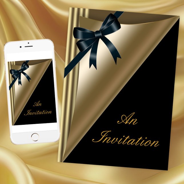 Invitación Agradecimiento al cliente del evento corporativo (Elegant black and gold corporate and any occasion event invitation. For print and download.)