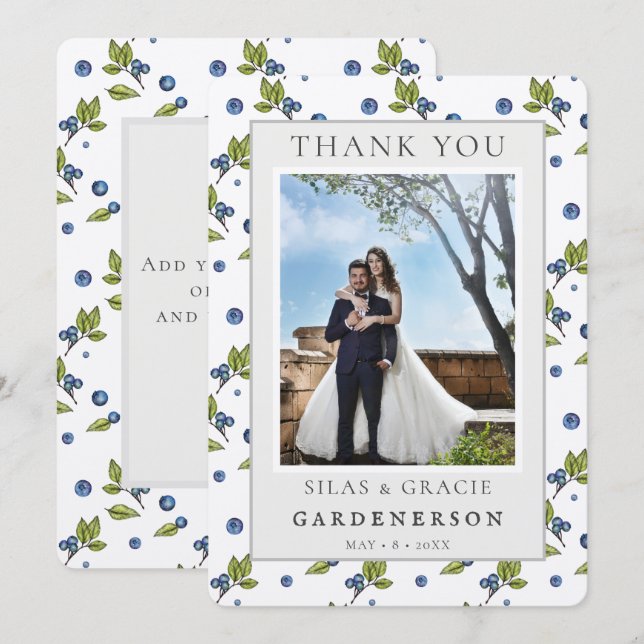 Invitación Agradecimiento Boda Farmhouse Blueberries (Anverso / Reverso)
