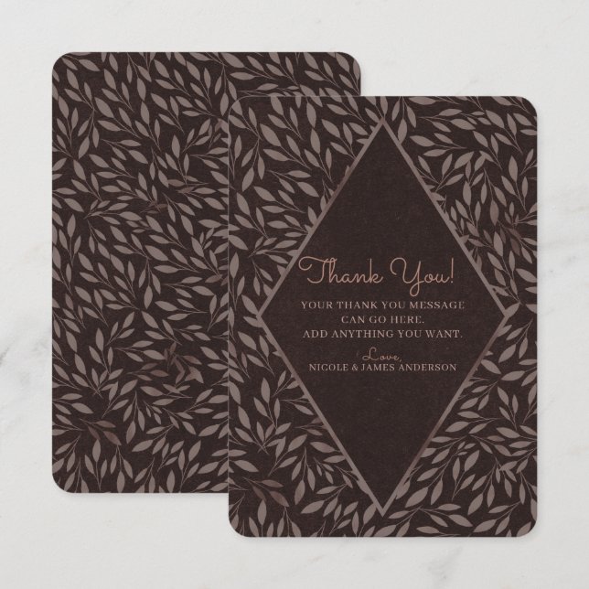 Invitación Agradecimiento Botánico Hojas Rosa Malva Chocolate (Anverso / Reverso)