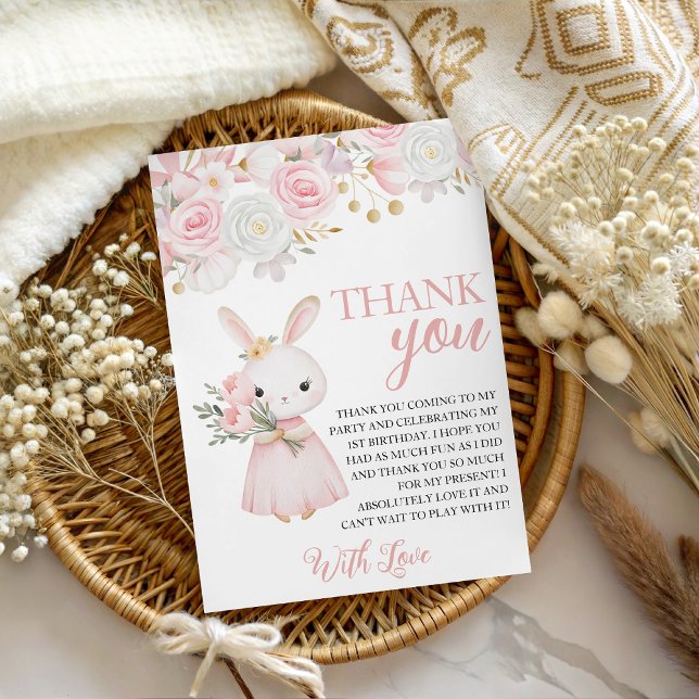 Invitación Agradecimiento cumpleaños Bunny Floral 1 año (Subido por el creador)