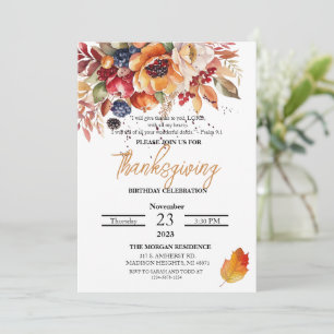 Invitación Agradecimiento Cumpleaños Verso Flor Acuarela