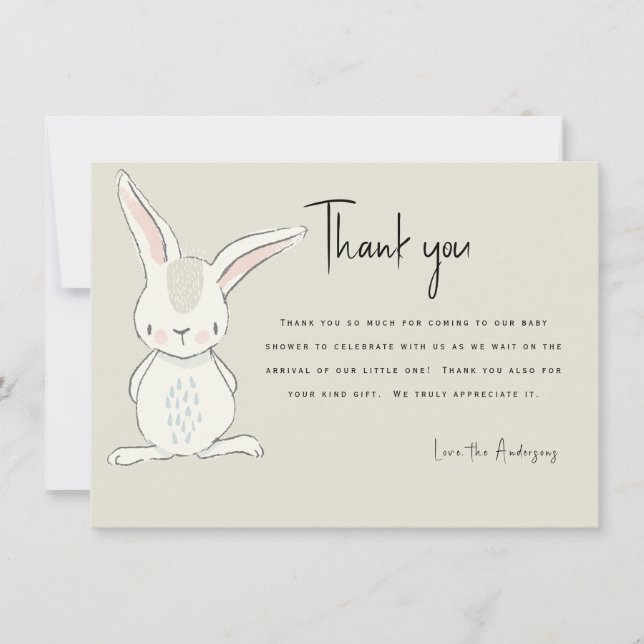 Invitación Agradecimiento Cute Rabbit Beige Baby Shower (Anverso)