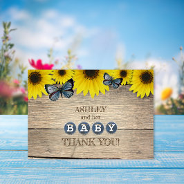 Invitación Agradecimiento de Baby Shower del Girasol Rústico