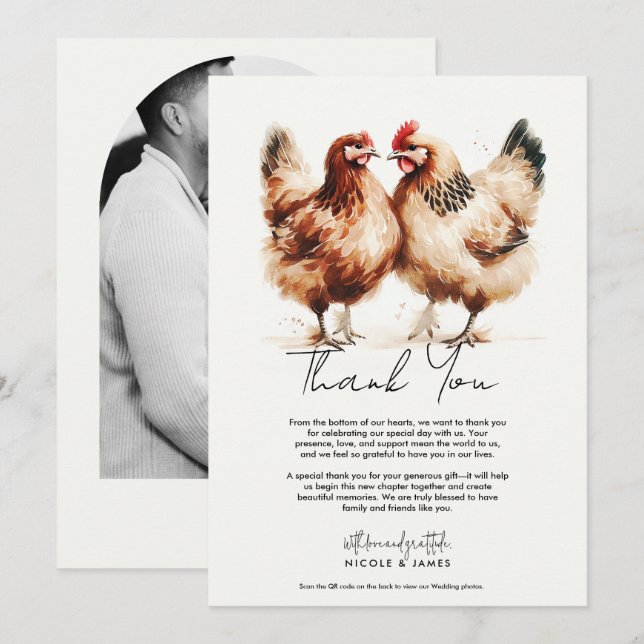 Invitación Agradecimiento de boda de acuarela de gallinas mar (Anverso / Reverso)