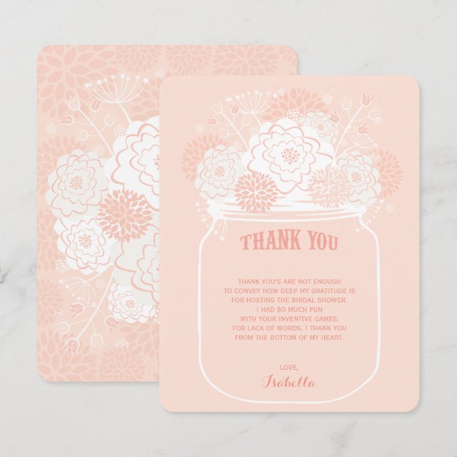 Invitación Agradecimiento de boda en tarro de Mason con flore (Anverso / Reverso)