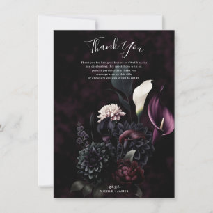 Invitación Agradecimiento de Boda Floral Romántico Oscuro y M