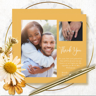 Invitación Agradecimiento de Boda Simple Minimalista Amarillo