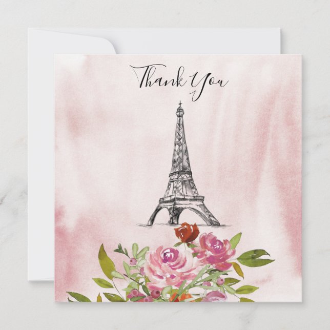 Invitación Agradecimiento de Boda Torre Eiffel en Acuarela Bo (Anverso)