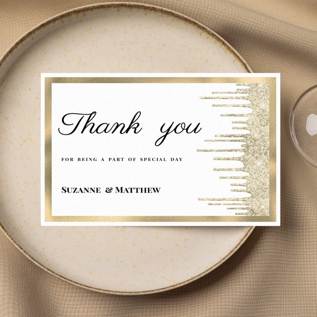 Invitación Agradecimiento de brillo de oro blanco de lujo (Luxury white gold glitter drips Thank You)