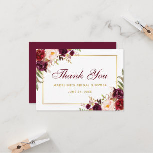 Invitación Agradecimiento Floral Burgundy Gold para Bridal Sh