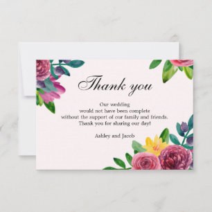 Invitación Agradecimiento floral. Nota de boda con flores de