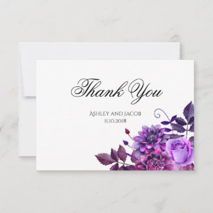 Invitación Agradecimiento floral. Nota de boda con flores púr