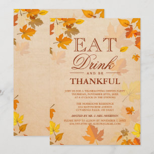 Invitación Agradecimiento otoño deja Fiesta de la cena de Acc