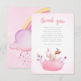 Invitación Agradecimiento para ducha de bebé niña de rinocero