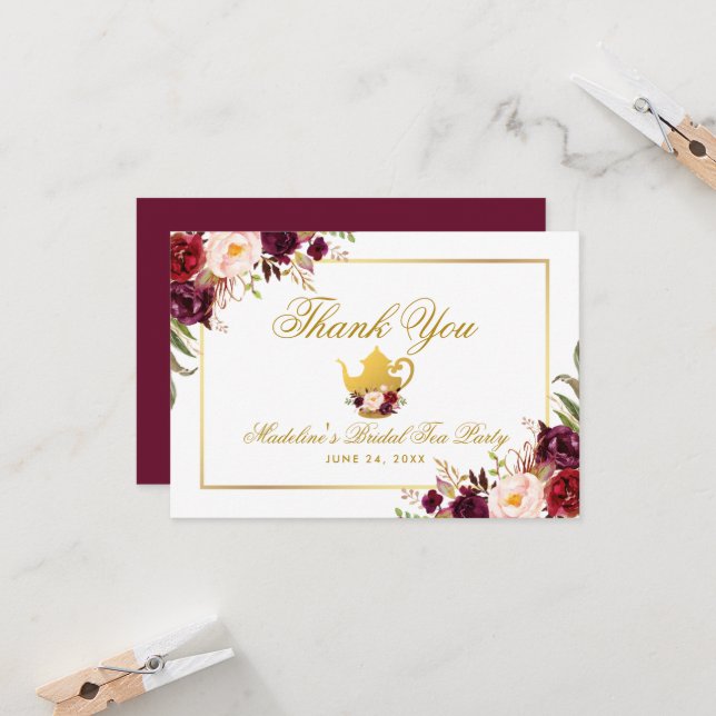 Invitación Agradecimiento para fiesta de té de desposada flor (Anverso/Reverso In Situ)
