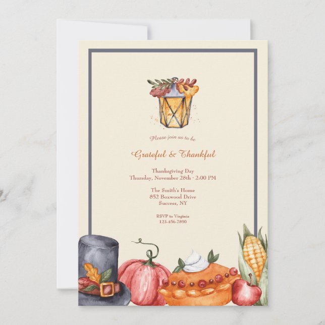 Invitación Agradecimiento y Día de Acción de Gracias (Anverso)