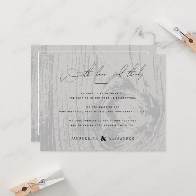 Invitación Agradecimientos de Boda de Invierno Gris Rustic Wo (Anverso/Reverso In Situ)