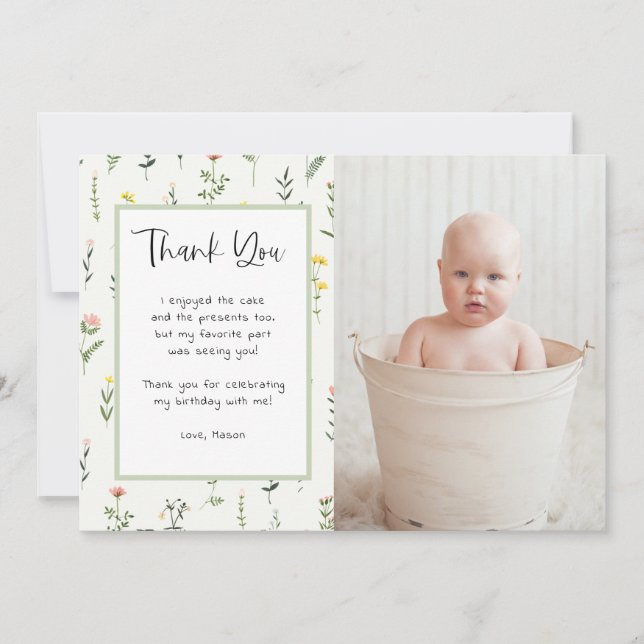 Invitación Agradecimientos de cumpleaños de Wildflower Garden (Anverso)