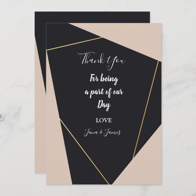 Invitación Agradecimientos geométricos en blanco y negro y do (Anverso / Reverso)