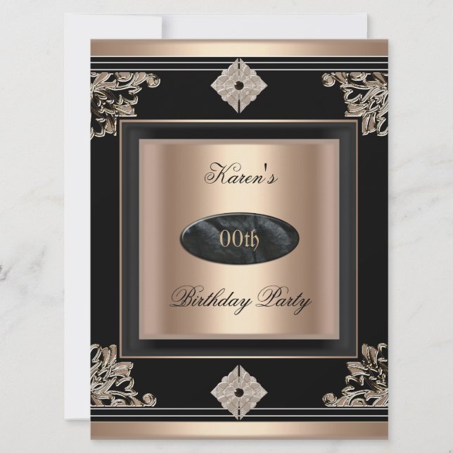 Invitación Agregar edad Cumpleaños Fiesta Art Deco Café Negro (Anverso)