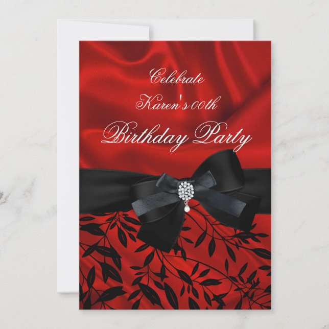 Invitación Agregar Edad Cumpleaños Fiesta Rojo Damasco Negro  (Anverso)