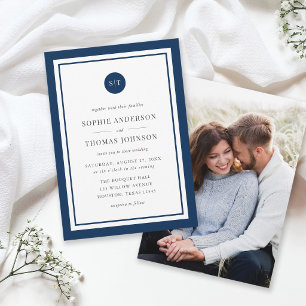 Invitación Agregar Foto Color Personalizado Monograma Redondo