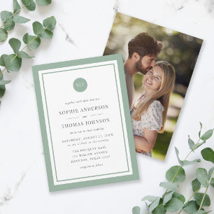 Invitación Agregar Foto Color Personalizado Monograma Redondo