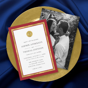 Invitación Agregar Foto Color Personalizado Monograma Redondo