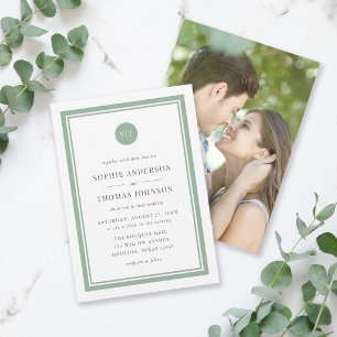 Invitación Agregar Foto Monograma Redondo Editable Color Boda
