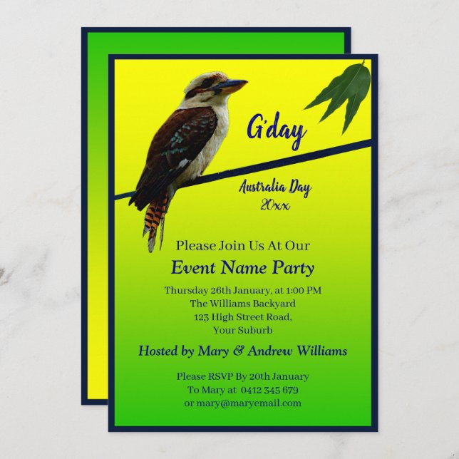 Invitación Agregar texto del año, Kookaburra Australian Party (Anverso / Reverso)