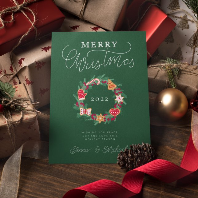 Invitación AGREGAR TU FOTO | Feliz Navidad Wreath (Subido por el creador)