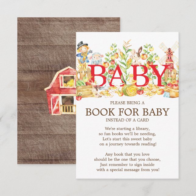 Invitación Agricultores comercializan libro de Baby Shower pa (Anverso / Reverso)