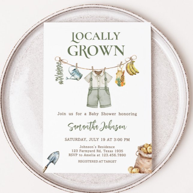 Invitación Agricultores cultivan Baby Shower localmente (Farmers Locally Grown Home Grown Baby Shower Invitation)