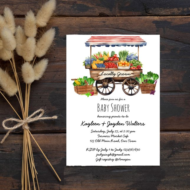 Invitación Agricultores locales comercializan la ducha de beb (Locally grown farmers fresh produce market baby shower invitation editable template instant download)