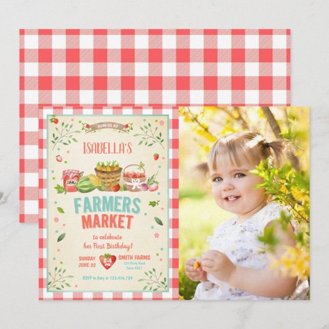 Invitación Agricultores Mercado de hortalizas cultivadas frut (Anverso / Reverso)