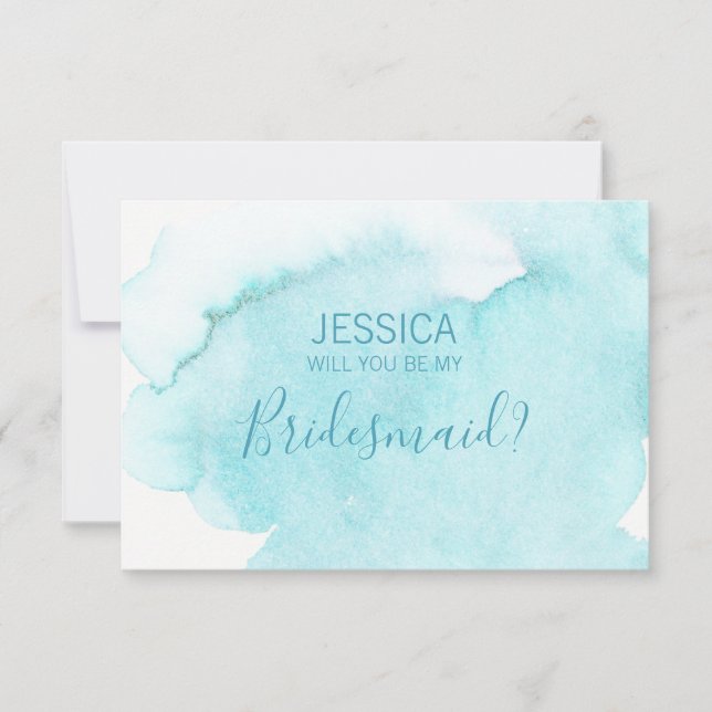 Invitación Agua azul acuarela ¿Serás mi dama de honor? (Anverso)