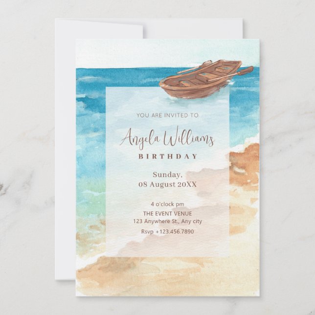 Invitación Agua azul acuática arte cumpleaños (Anverso)