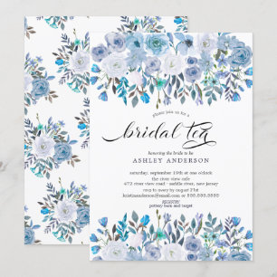 Invitación Agua azul claro Floral azul Té de novia