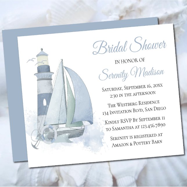Invitación Agua azul de faro Ducha Náutica de novia (Subido por el creador)