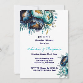 Invitación Agua azul de la marina verde azulada Peony Couples