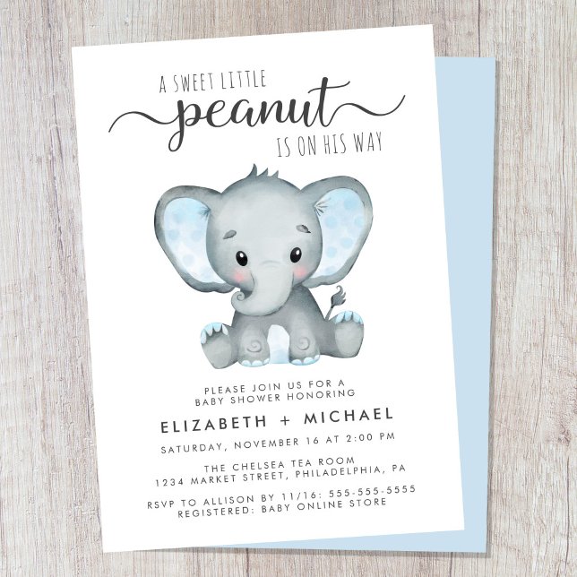 Invitación Agua azul elefante Baby Boy Couples Ducha (Cute baby boy couples shower invitation)